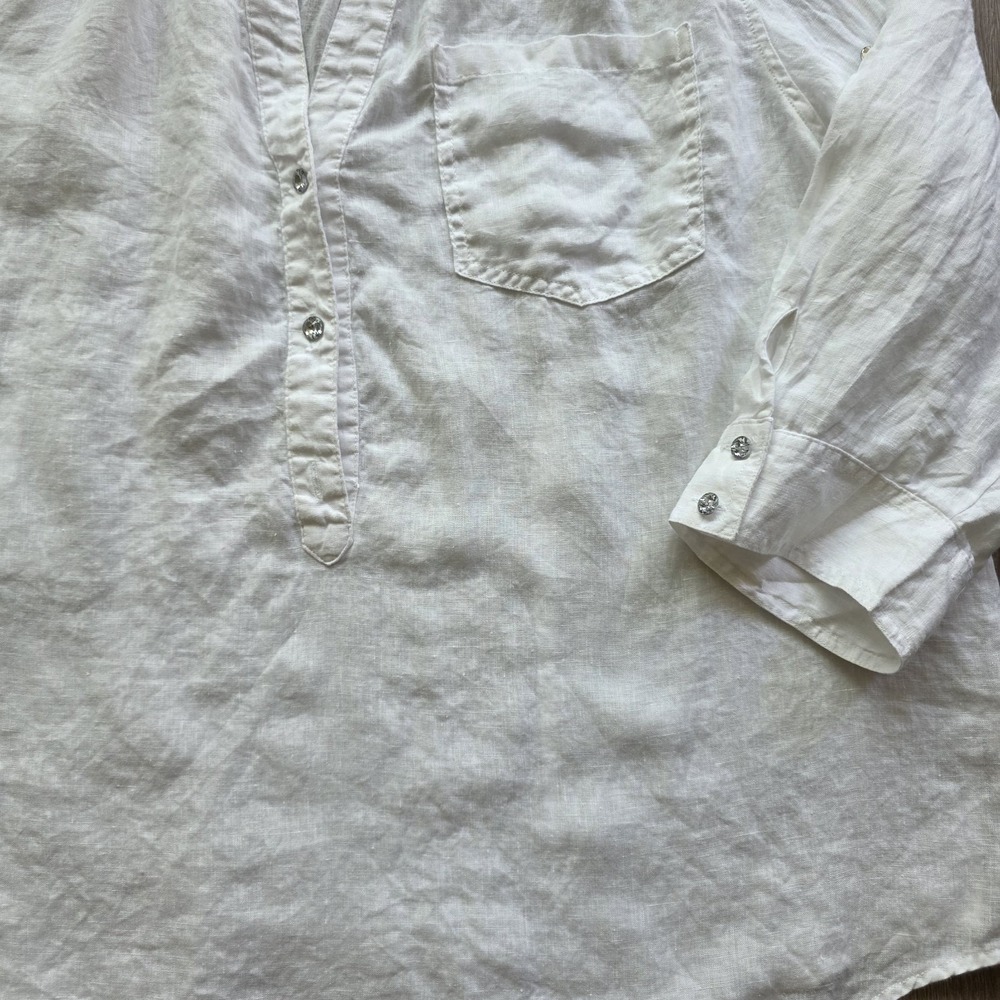 INC Linen Blouse 22W White 3/4 Sleeve Roll Tab Lightweight Top - Picture 8 of 16